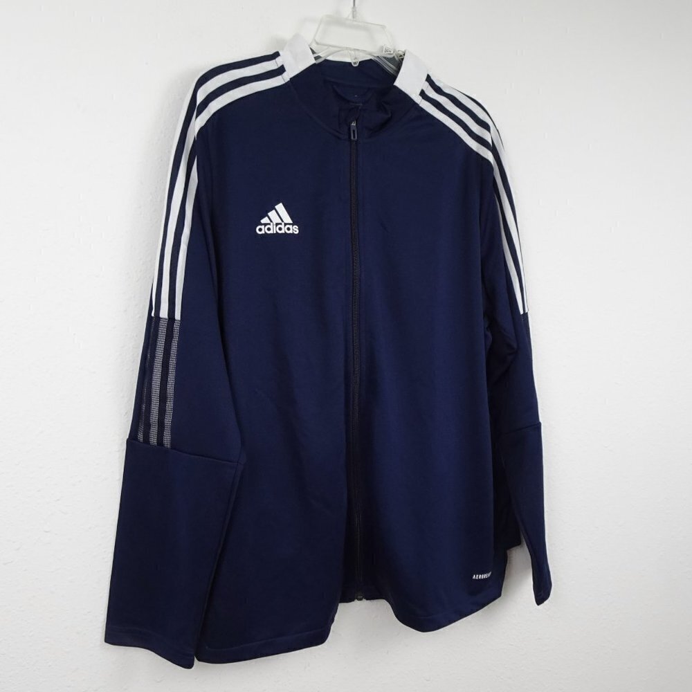 Adidas Tiro Track Jacket Women's Size 2X Blue Full Zip 3 Stripes Stand Collar - Picture 3 of 10